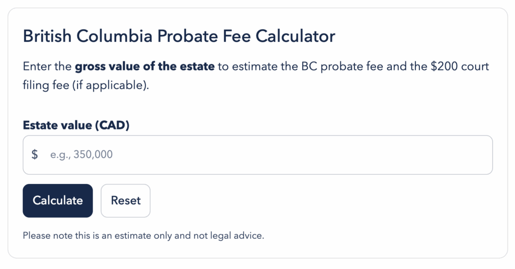 BC Probate Fee Calculator